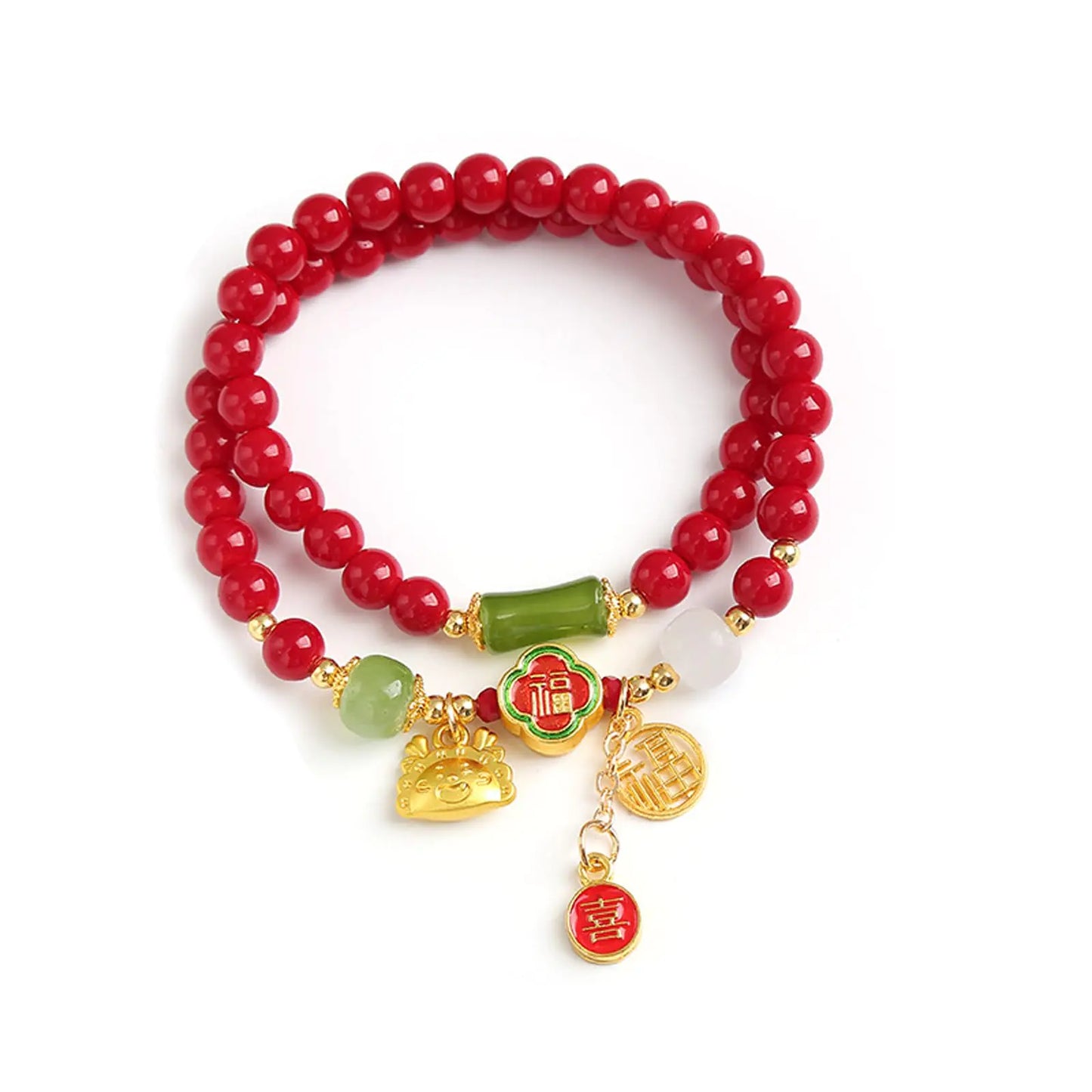 2024 New Year of Dragon Beaded Charm Bracelets Handmade Crystal Pi Yao Dragon Pendant Bracelet Chinese Zodiac Feng Shui Lucky Amulet Stretch Bracelets New Year Gifts for Women Unisex Jewelry (I-red 4)